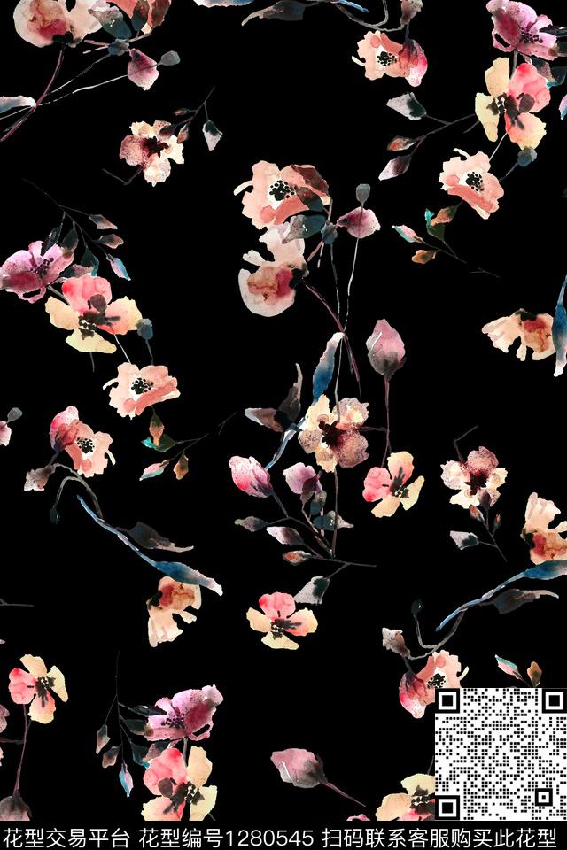 花卉大牌风植物数码印花华亿平台下载（图片编号: 1280545） - 瓦栏（Walan）