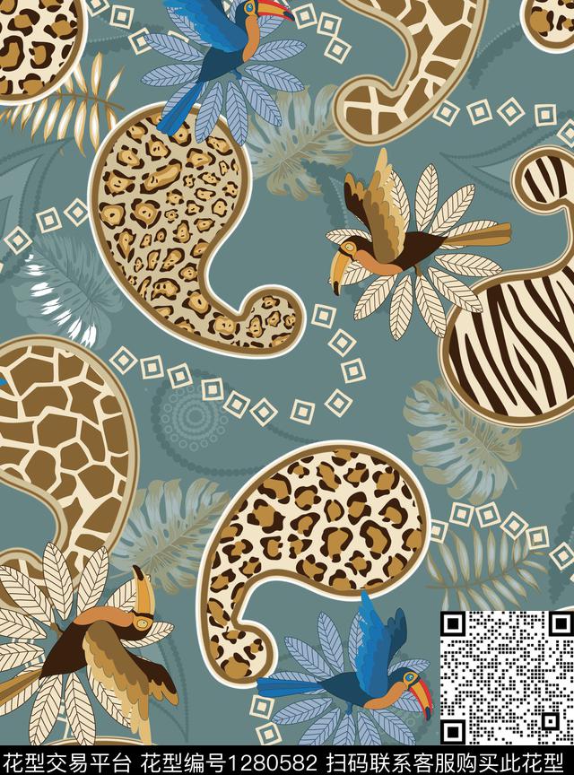 动物佩斯利旗袍传统印花华亿平台下载（图片编号: 1280582） - 瓦栏（Walan）