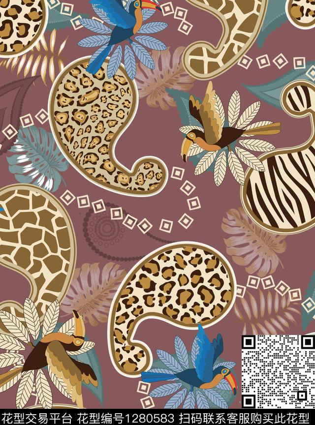 动物佩斯利旗袍传统印花华亿平台下载（图片编号: 1280583） - 瓦栏（Walan）