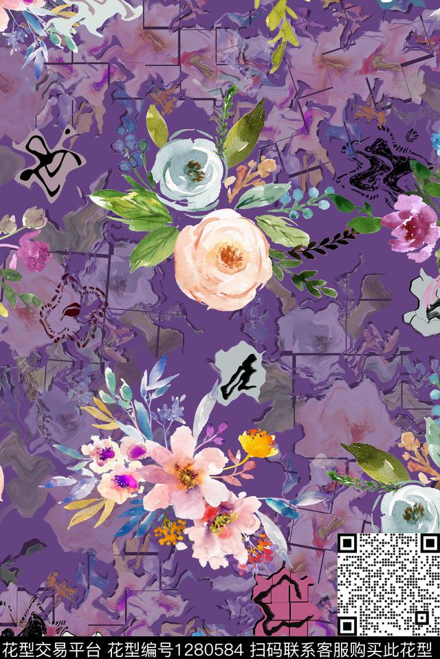 旗袍大花数码印花华亿平台下载（图片编号: 1280584） - 瓦栏（Walan）