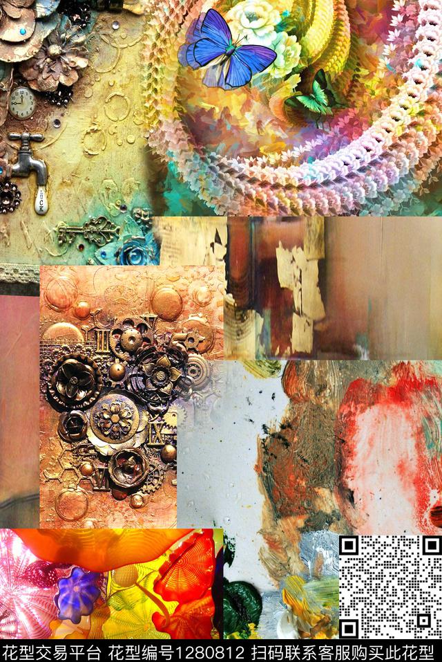 数码华亿平台水彩大牌风数码印花华亿平台下载（图片编号: 1280812） - 瓦栏（Walan）