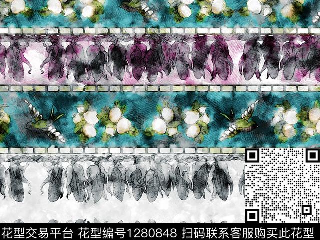 花卉手绘速写草图数码印花华亿平台下载（图片编号: 1280848） - 瓦栏（Walan）