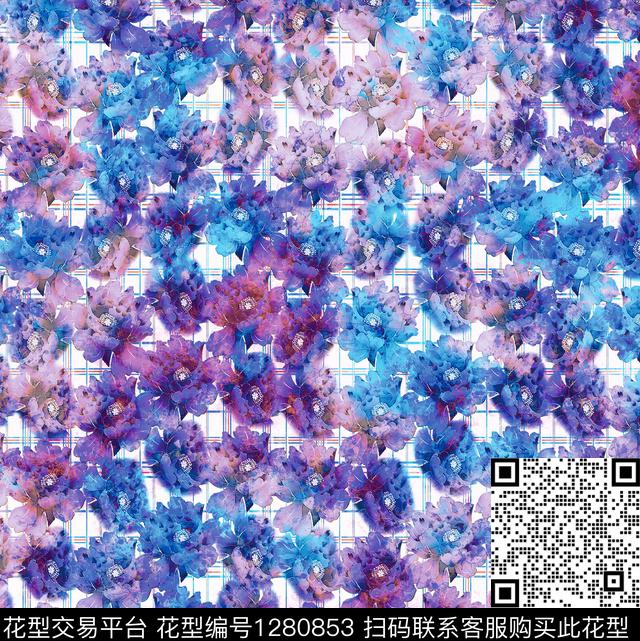 水彩花卉手绘数码印花华亿平台下载（图片编号: 1280853） - 瓦栏（Walan）