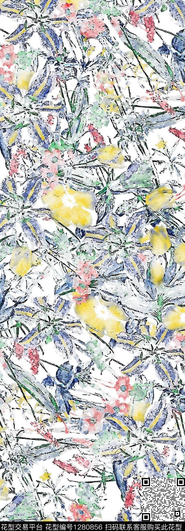 水彩花卉手绘数码印花华亿平台下载（图片编号: 1280856） - 瓦栏（Walan）