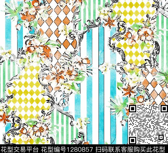 水彩花卉手绘数码印花华亿平台下载（图片编号: 1280857） - 瓦栏（Walan）