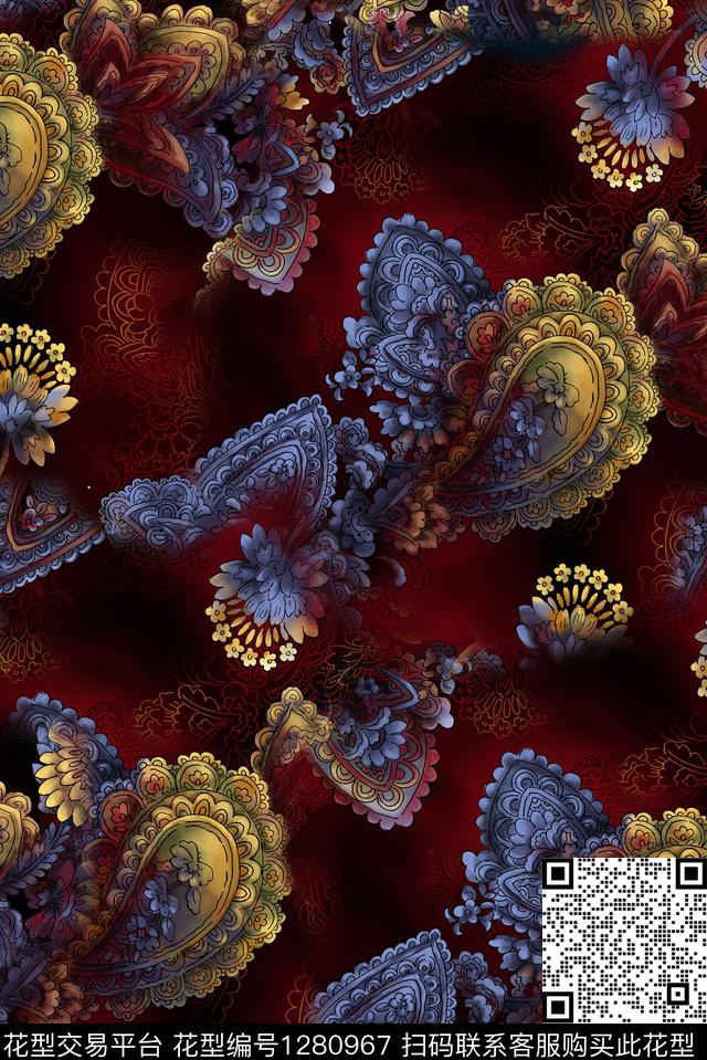 复古佩斯利民族风数码印花华亿平台下载（图片编号: 1280967） - 瓦栏（Walan）