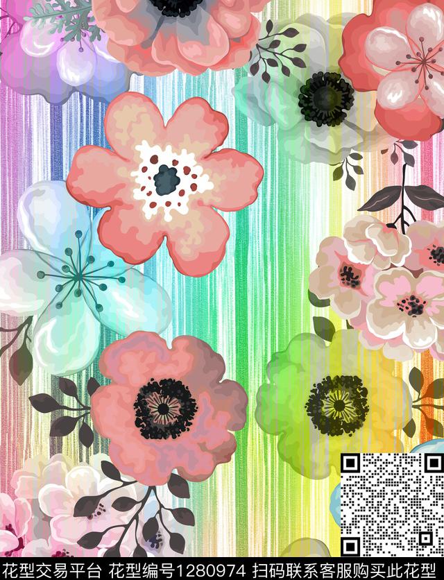 数码华亿平台水彩大牌风数码印花华亿平台下载（图片编号: 1280974） - 瓦栏（Walan）