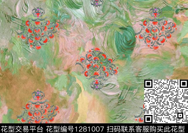 抽象花卉油画华亿平台数码印花华亿平台下载（图片编号: 1281007） - 瓦栏（Walan）