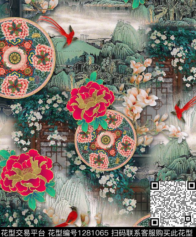 大牌风水墨风旗袍数码印花华亿平台下载（图片编号: 1281065） - 瓦栏（Walan）