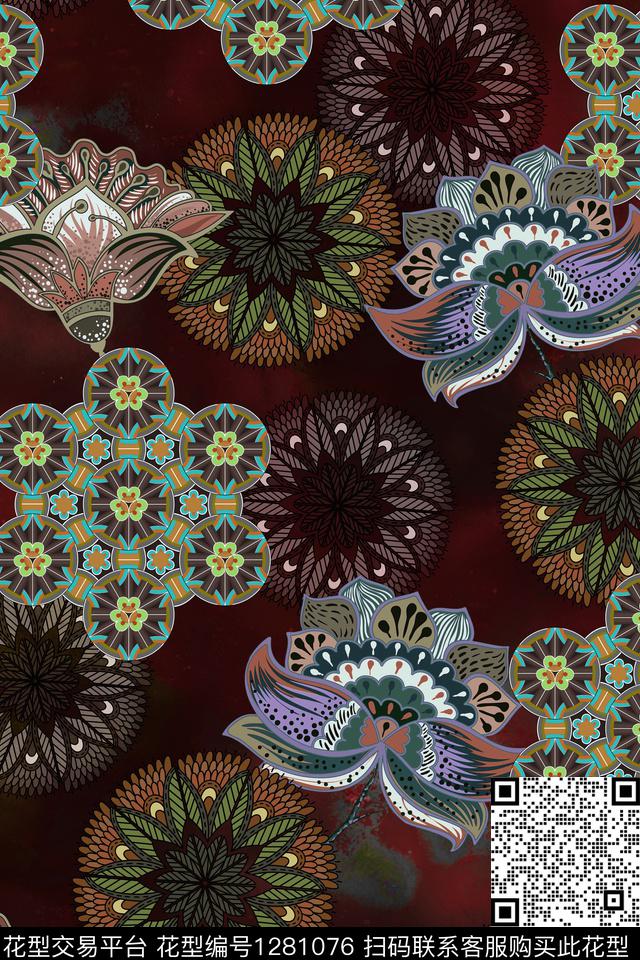 大牌风香云纱民族风数码印花华亿平台下载（图片编号: 1281076） - 瓦栏（Walan）