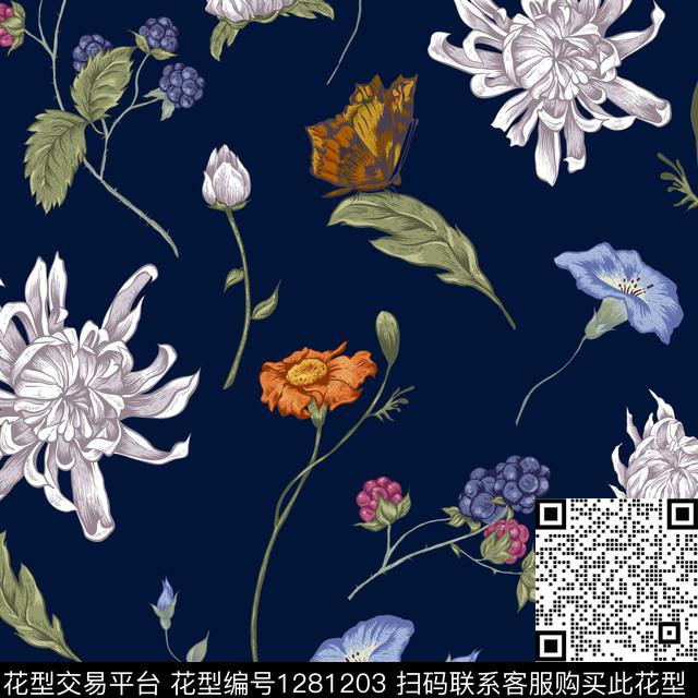 花卉蝴蝶绿植树叶数码印花华亿平台下载（图片编号: 1281203） - 瓦栏（Walan）