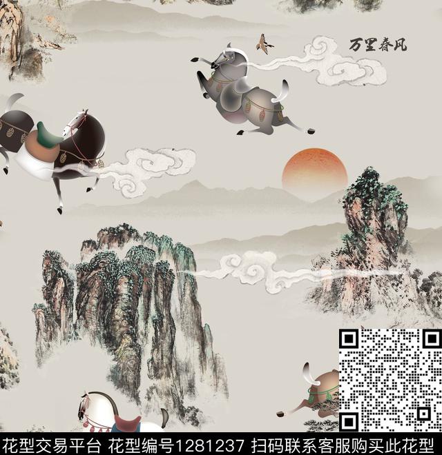 文艺棉麻马数码印花华亿平台下载（图片编号: 1281237） - 瓦栏（Walan）