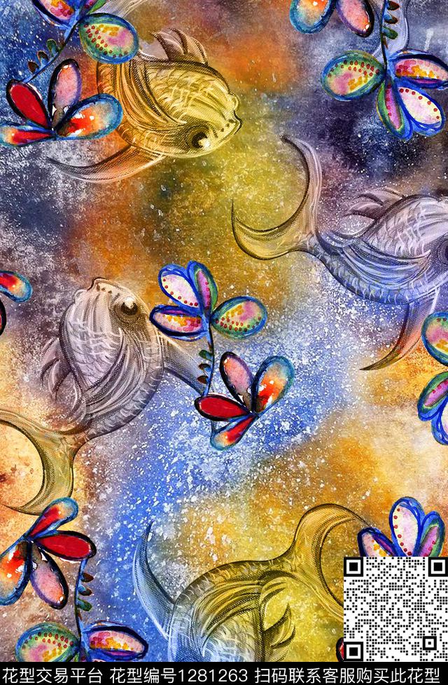 数码华亿平台水彩大牌风数码印花华亿平台下载（图片编号: 1281263） - 瓦栏（Walan）