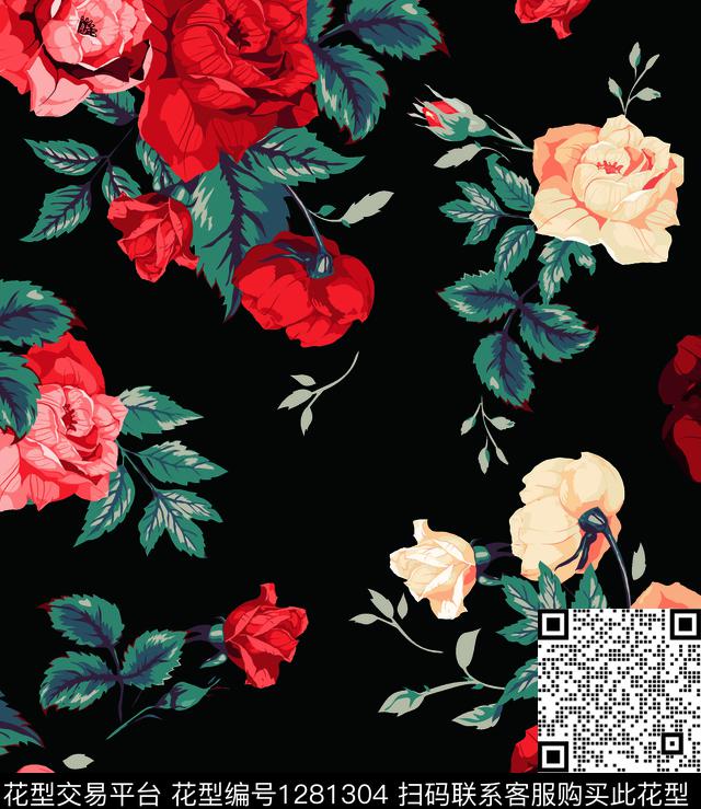 复古女装花卉传统印花华亿平台下载（图片编号: 1281304） - 瓦栏（Walan）