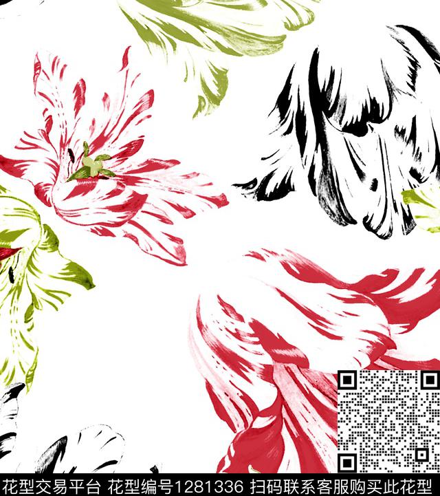 大牌风大花郁金香数码印花华亿平台下载（图片编号: 1281336） - 瓦栏（Walan）