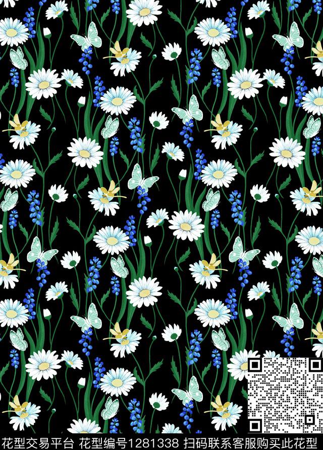 小碎花小雏菊绿植树叶数码印花华亿平台下载（图片编号: 1281338） - 瓦栏（Walan）