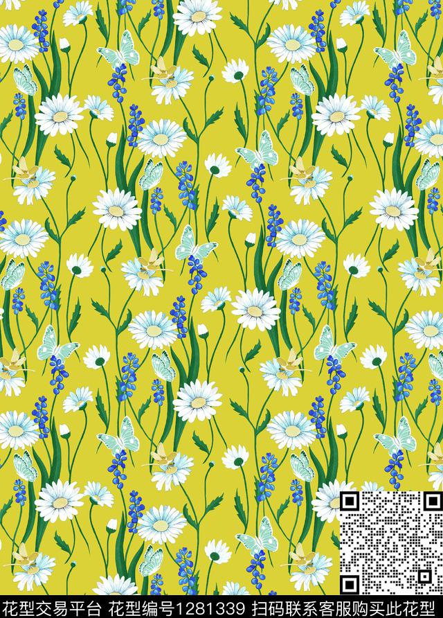 小碎花小雏菊绿植树叶数码印花华亿平台下载（图片编号: 1281339） - 瓦栏（Walan）