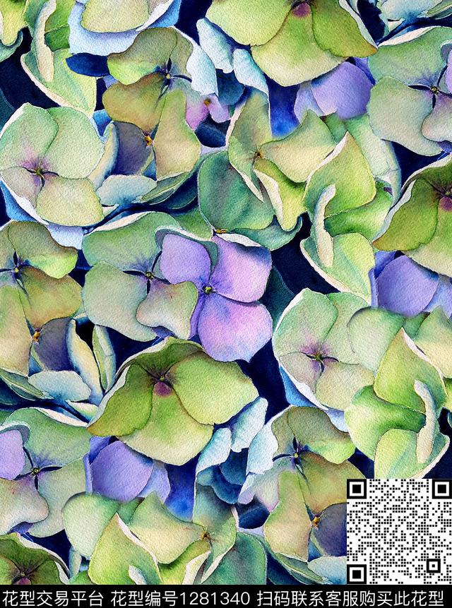 大牌风手绘花卉watercolor数码印花华亿平台下载（图片编号: 1281340） - 瓦栏（Walan）