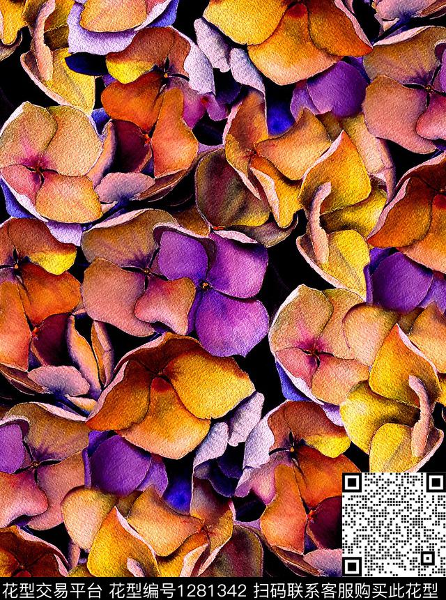 大牌风手绘花卉watercolor数码印花华亿平台下载（图片编号: 1281342） - 瓦栏（Walan）