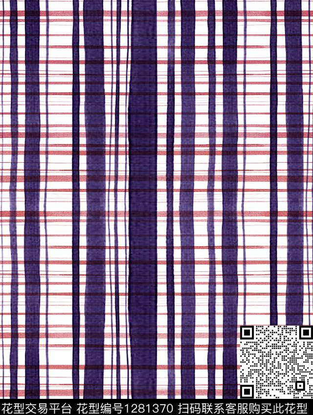 格子大牌风手绘数码印花华亿平台下载（图片编号: 1281370） - 瓦栏（Walan）