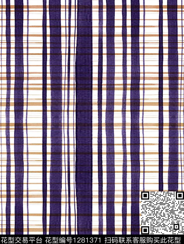 格子大牌风手绘数码印花华亿平台下载（图片编号: 1281371） - 瓦栏（Walan）