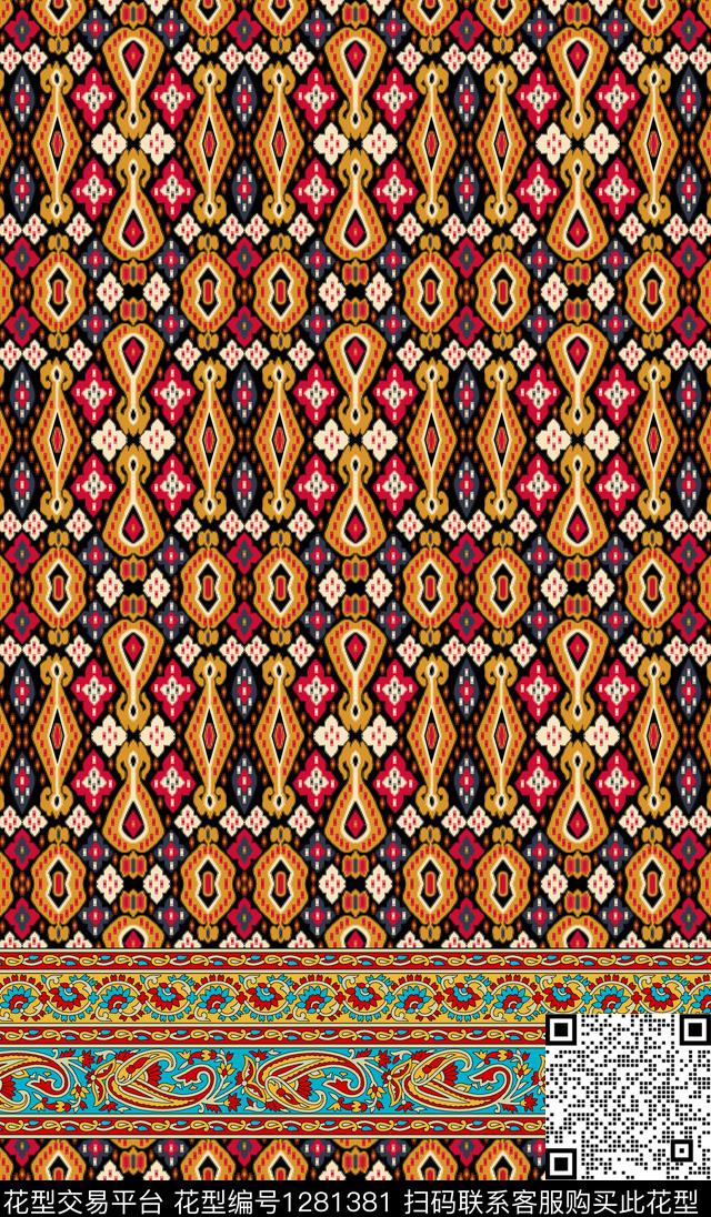 复古定位花几何数码印花华亿平台下载（图片编号: 1281381） - 瓦栏（Walan）