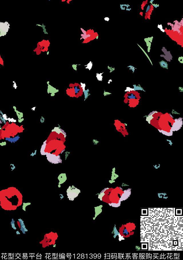 花卉大牌风抽象传统印花华亿平台下载（图片编号: 1281399） - 瓦栏（Walan）