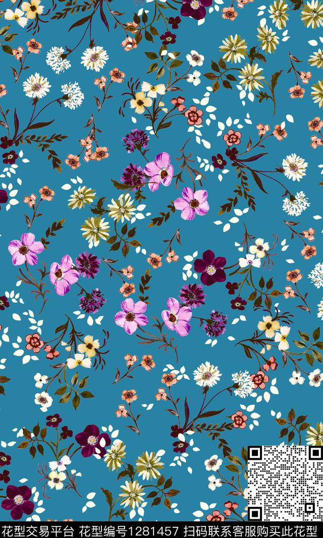 复古花卉春夏华亿平台数码印花华亿平台下载（图片编号: 1281457） - 瓦栏（Walan）