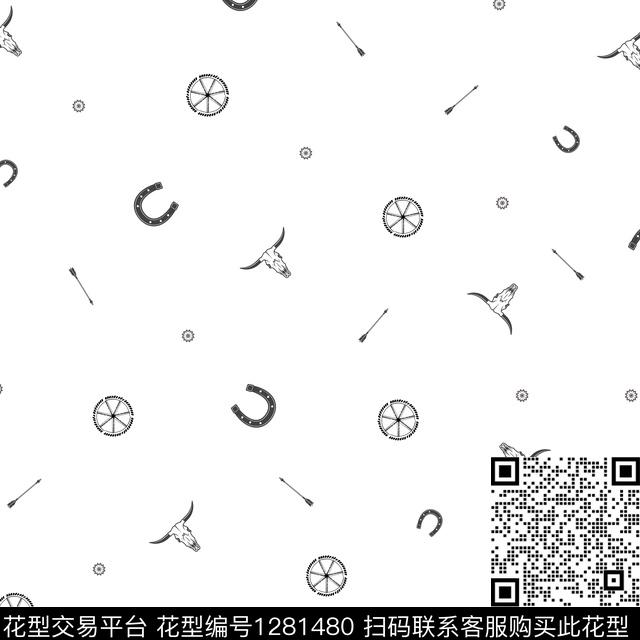 牛圆形弓箭传统印花华亿平台下载（图片编号: 1281480） - 瓦栏（Walan）