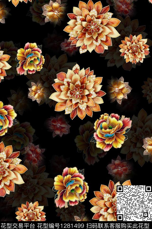 女装连衣裙花卉数码印花华亿平台下载（图片编号: 1281499） - 瓦栏（Walan）