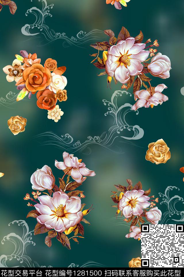 女装连衣裙花卉数码印花华亿平台下载（图片编号: 1281500） - 瓦栏（Walan）