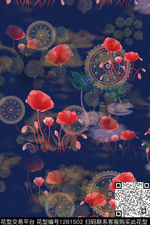 女装连衣裙花卉数码印花华亿平台下载（图片编号: 1281502） - 瓦栏（Walan）