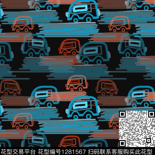 小汽车卡通婴童图案彩笔涂鸦传统印花华亿平台下载（图片编号: 1281567） - 瓦栏（Walan）