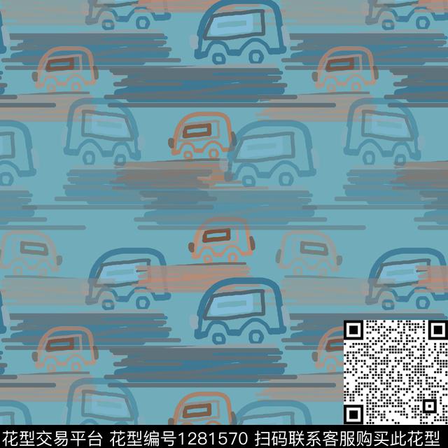 小汽车卡通婴童图案彩笔涂鸦传统印花华亿平台下载（图片编号: 1281570） - 瓦栏（Walan）