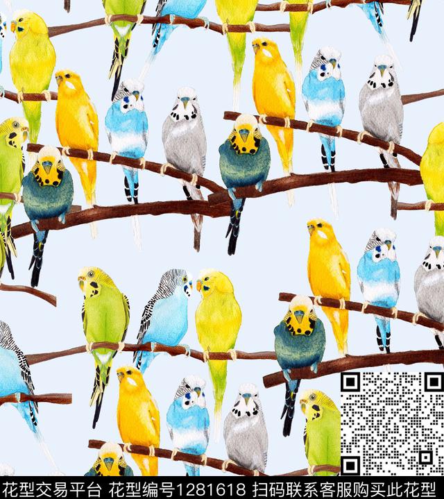 鹦鹉bird小碎花数码印花华亿平台下载（图片编号: 1281618） - 瓦栏（Walan）