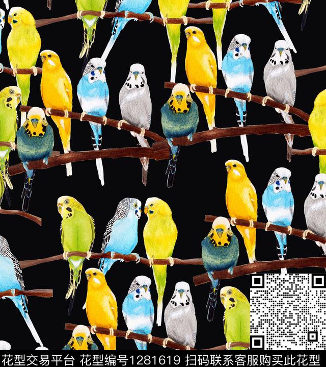 鹦鹉bird小碎花数码印花华亿平台下载（图片编号: 1281619） - 瓦栏（Walan）