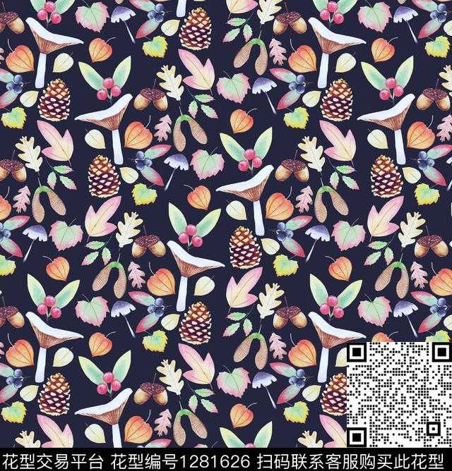 蘑菇小碎花绿植树叶数码印花华亿平台下载（图片编号: 1281626） - 瓦栏（Walan）