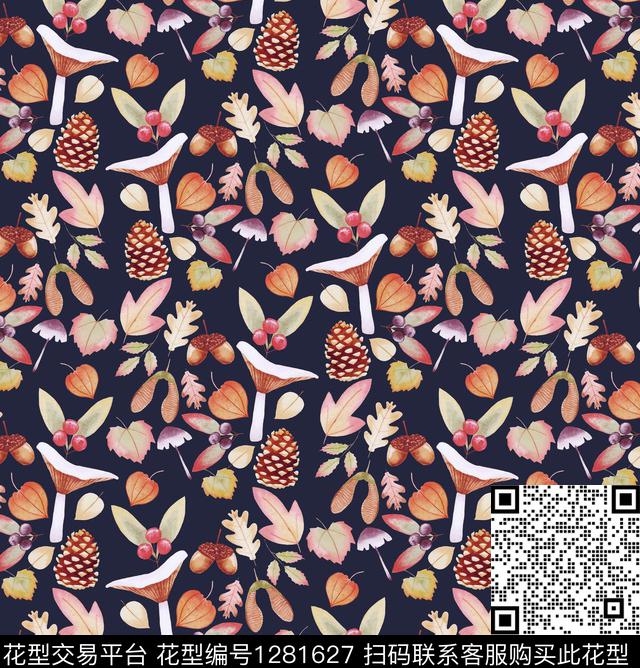 蘑菇小碎花绿植树叶数码印花华亿平台下载（图片编号: 1281627） - 瓦栏（Walan）