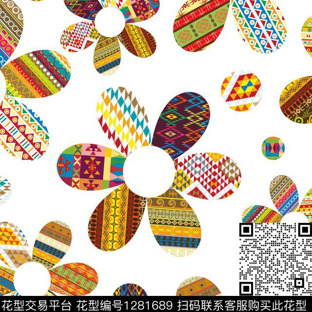 花卉白底花抽象数码印花华亿平台下载（图片编号: 1281689） - 瓦栏（Walan）