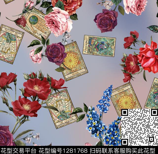 复古花卉大牌风数码印花华亿平台下载（图片编号: 1281768） - 瓦栏（Walan）