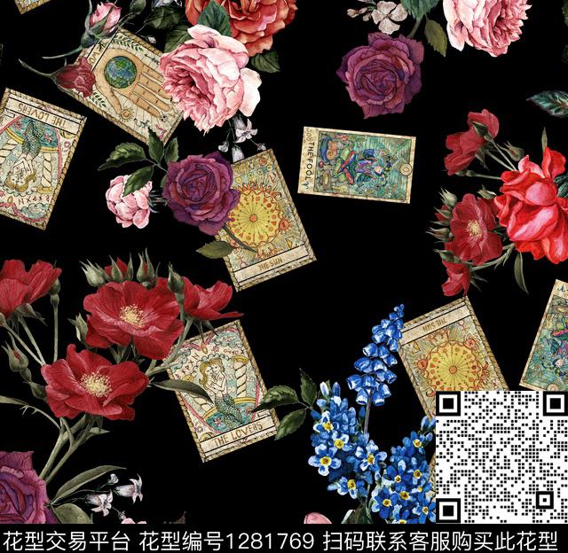 复古花卉大牌风数码印花华亿平台下载（图片编号: 1281769） - 瓦栏（Walan）