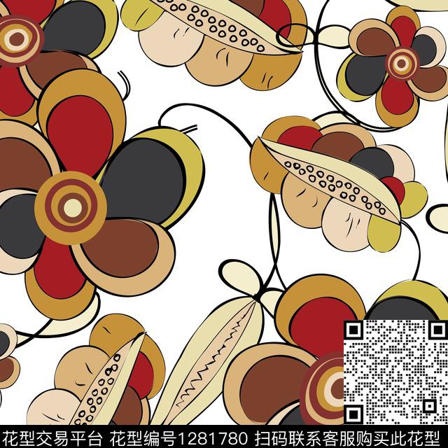 花卉白底花手绘传统印花华亿平台下载（图片编号: 1281780） - 瓦栏（Walan）