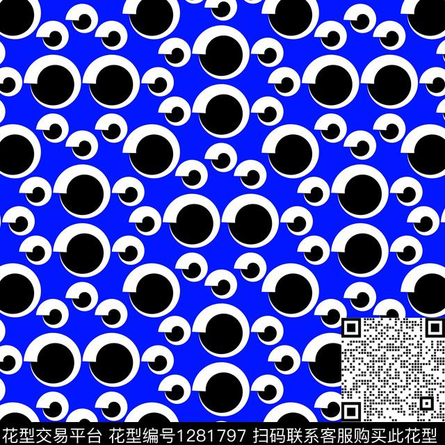 圆形几何宝蓝底传统印花华亿平台下载（图片编号: 1281797） - 瓦栏（Walan）