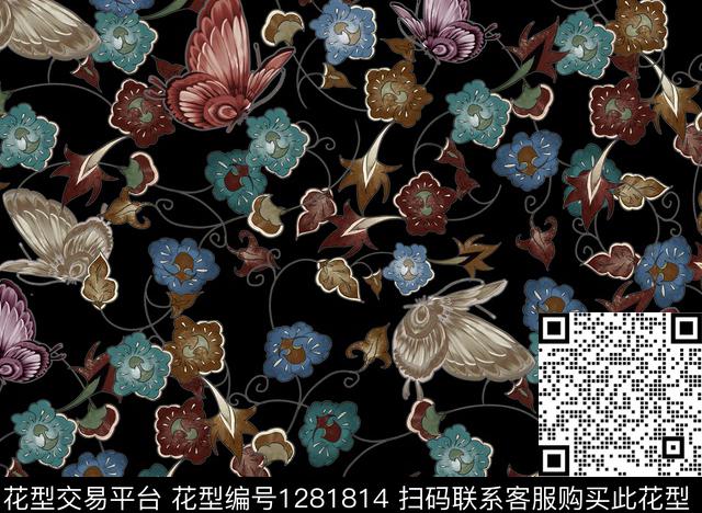 抽象花卉文艺休闲数码印花华亿平台下载（图片编号: 1281814） - 瓦栏（Walan）