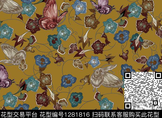 抽象花卉文艺休闲数码印花华亿平台下载（图片编号: 1281816） - 瓦栏（Walan）