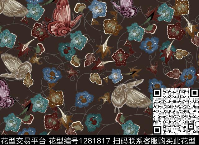 抽象花卉文艺休闲数码印花华亿平台下载（图片编号: 1281817） - 瓦栏（Walan）