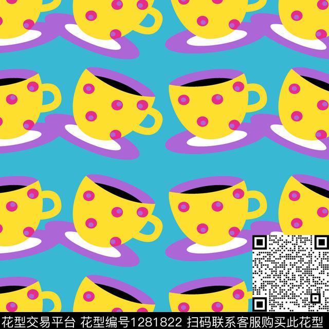 几何杯子卡通传统印花华亿平台下载（图片编号: 1281822） - 瓦栏（Walan）