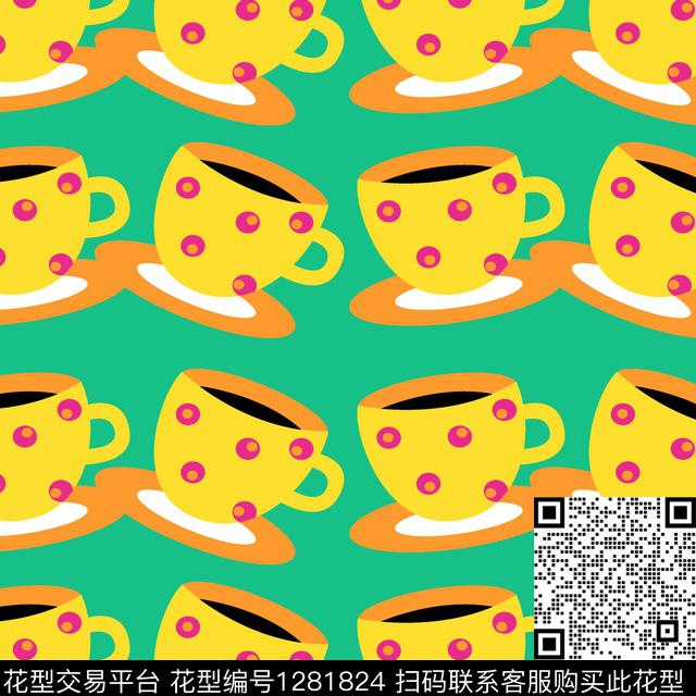 几何杯子卡通传统印花华亿平台下载（图片编号: 1281824） - 瓦栏（Walan）