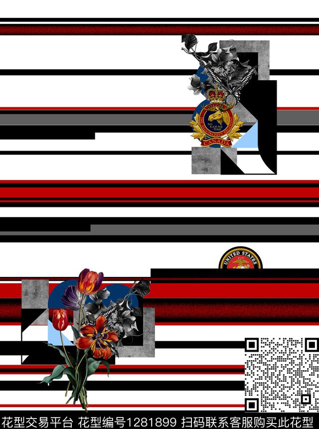 线条画几何黑白条纹数码印花华亿平台下载（图片编号: 1281899） - 瓦栏（Walan）