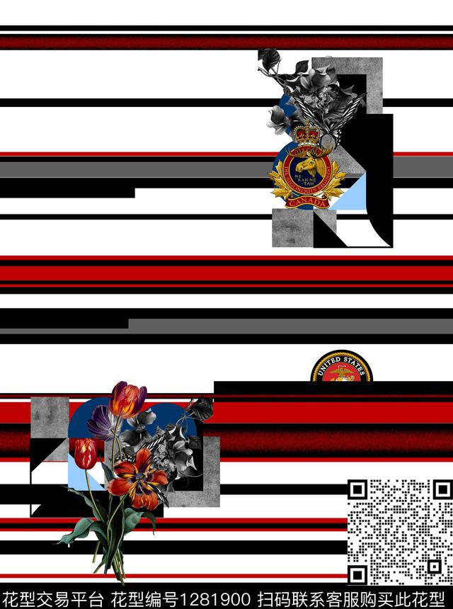 线条画几何黑白条纹数码印花华亿平台下载（图片编号: 1281900） - 瓦栏（Walan）